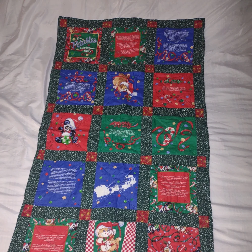 Festive Holiday Lap Quilt with Red, Green, and Blue Patterns